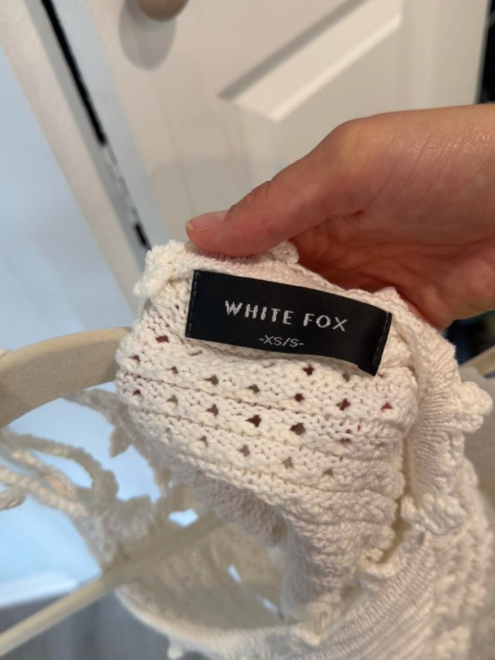 White Fox Boutique White Crochet Halter Tie-Front Top - Picture 4 of 5